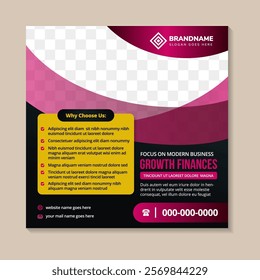 Editable minimal square banner template. pink gradient color elements isolated on black background. Suitable for social media post, healthy, nature, and web internet ads. space for photo college