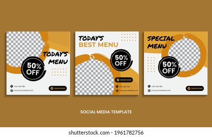 Bearbeitbar minimale quadratische Social-Media-Post-Template-Set. Orange geometrische Formen auf Weiß. Geeignet für Social-Media-Beiträge und Internet-Web-Werbung.