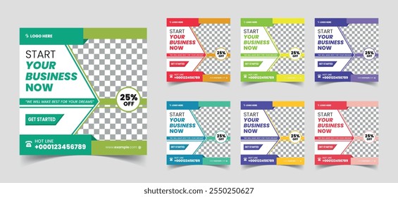 Editable minimal square social media banner template. Elegant background with attractive shapes. Suitable for social media post and web internet ads. Vector illustration with photo collage