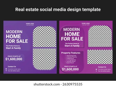 Editable minimalist Real estate social media post designs. social media template design. social media banner and ad design. advertisement backgrounds. vector illustration. 