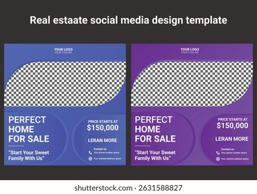 Editable minimalist Real estate social media post designs. social media template design. social media banner and ad design. advertisement backgrounds. vector illustration. 
