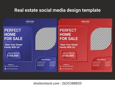 Editable minimalist Real estate social media post designs. social media template design. social media banner and ad design. advertisement backgrounds. vector illustration. 
