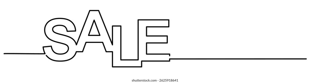 Editable Minimalist SALE text design with continuous line art style. Modern vector illustration for shopping, discount, retail, and promotion themes. Great for banners, ads, and web graphics.