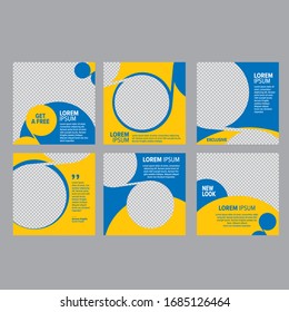 Editable minimum square banner template. Blue and orange background with minimalist round shape design. Suitable for social media post and internet ads. Vector illustration with college.