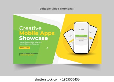 Editable mobile apps showcase thumbnail design for any videos.social media video cover photo layout design