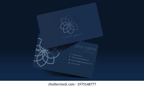 Editable mock up of a stack of black business cards with one standing card on black Premium vector