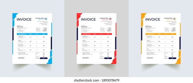 Editable Modern Abstract Creative Professional Invoice template with 3 color