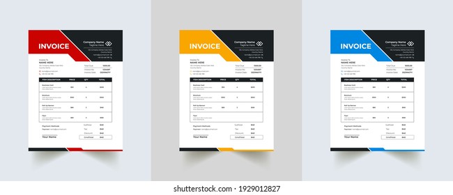 Editable Modern Abstract Creative Professional Invoice template with 3 color	