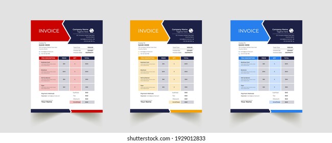 Editable Modern Abstract Creative Professional Invoice template with 3 color	