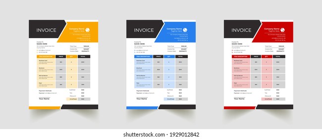 Editable Modern Abstract Creative Professional Invoice template with 3 color	