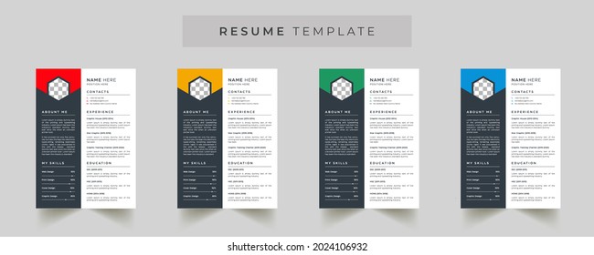 Editable Modern Abstract Creative Professional CV Resume template with 4 color