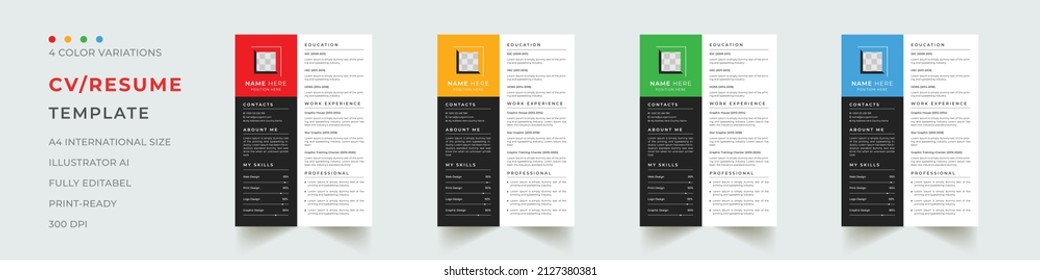 Moderno Resumen editable Profesional Creativo CV Reanudar plantilla con 4 colores	