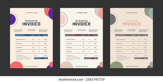 Editable Modern Abstract Creative Professional Invoice template with 3 minimal color