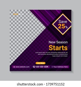 Editable modern abstract square social media banner templates. Suitable for social media timeline post and web ads with photo college. Sale banner template design.