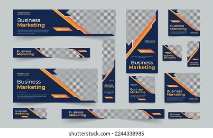 Editable modern business web banners set of standard size. Business ad banner cover header background for website design, Social media cover ads banner template.