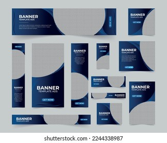 Editable modern business web banners set of standard size. Business ad banner cover header background for website design, Social media cover ads banner template.