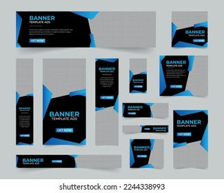 Editable modern business web banners set of standard size. Business ad banner cover header background for website design, Social media cover ads banner template.