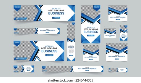 Editable modern business web banners set of standard size. Business ad banner cover header background for website design, Social media cover ads banner template.