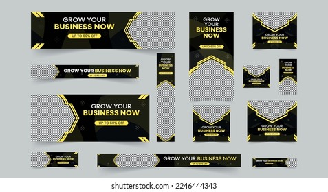 Editable modern business web banners set of standard size. Business ad banner cover header background for website design, Social media cover ads banner template.