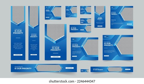 Editable modern business web banners set of standard size. Business ad banner cover header background for website design, Social media cover ads banner template.