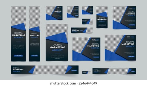 Editable modern business web banners set of standard size. Business ad banner cover header background for website design, Social media cover ads banner template.