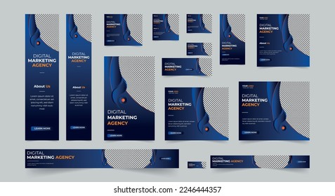 Editable modern business web banners set of standard size. Business ad banner cover header background for website design, Social media cover ads banner template.