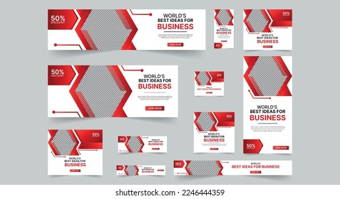 Editable modern business web banners set of standard size. Business ad banner cover header background for website design, Social media cover ads banner template.