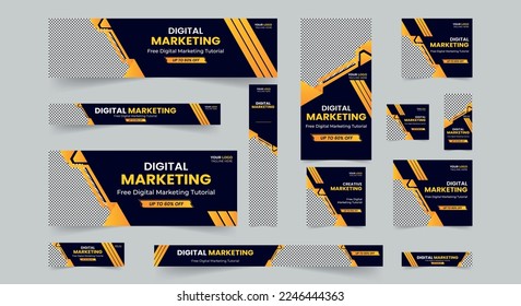 Editable modern business web banners set of standard size. Business ad banner cover header background for website design, Social media cover ads banner template.