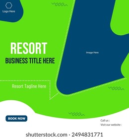 Editable modern creative social media banner for resort business marketing.