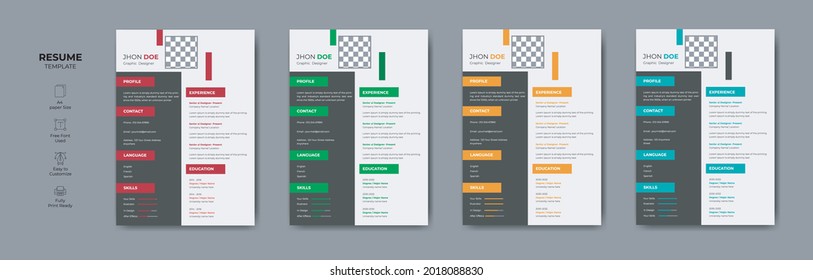 Editable modern CV or resume vector design. Creative and Professional CV or resume template design .