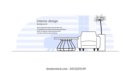 Moderno y editable interior de sala de estar con un estilo minimalista. Fondo para la página de inicio. Ilustración del vector