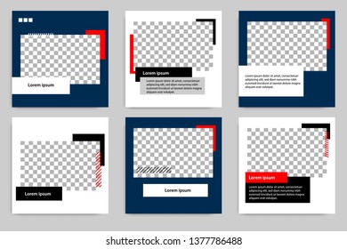 Editable modern minimal square banner templates. Blue indigo, red, black and white background color with stripe line shape. Suitable for social media post and web/internet ads with photo college.
