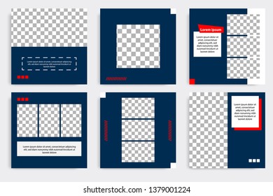 Editable modern minimal square banner templates. Blue indigo, red, black and white background color with stripe line shape. Suitable for social media post and web/internet ads with photo college