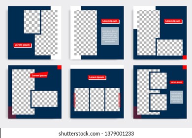 Editable modern minimal square banner templates. Blue indigo, red, black and white background color with stripe line shape. Suitable for social media post and web/internet ads with photo college