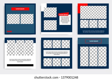 Editable modern minimal square banner templates. Blue indigo, red, black and white background color with stripe line shape. Suitable for social media post and web/internet ads with photo college