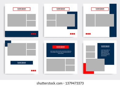 Editable modern minimal square banner templates. Blue indigo, red, black and white background color with stripe line shape. Suitable for social media post and web/internet ads with photo college