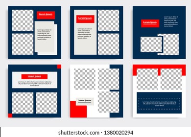 Editable modern minimal square banner templates. Blue indigo, red, black and white background color with stripe line shape. Suitable for social media post and web/internet ads with photo college