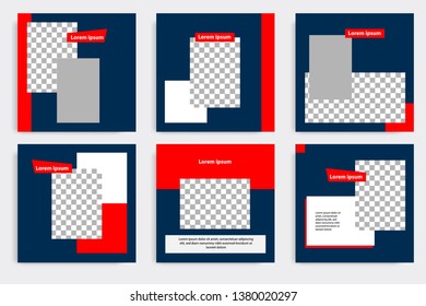 Editable modern minimal square banner templates. Blue indigo, red, black and white background color with stripe line shape. Suitable for social media post and web/internet ads with photo college