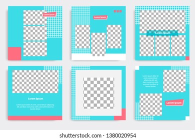 Editable modern minimal square banner templates. Blue turquoise, red, pink and white background color with stripe line shape. Suitable for social media post and web/internet ads sale promotion