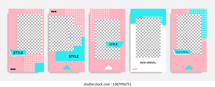 Editable modern minimal square banner templates. Blue turquoise, red, pink and white background color with stripe line shape. Suitable for social media stories, story, web ads sale promotion