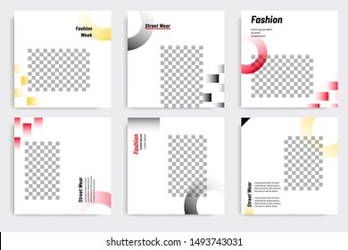 Editable modern minimal square banner templates. Yellow, red, black and white background color with gradient circle shape. Suitable for social media post and web/internet ads with photo college.