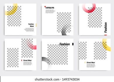 Editable modern minimal square banner templates. Yellow, red, black and white background color with gradient circle shape. Suitable for social media post and web/internet ads with photo college.