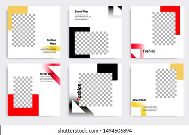 Editable modern minimal square banner templates. Yellow, red, black and white background color with gradient circle shape. Suitable for social media post and web/internet ads with photo college.