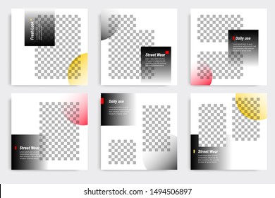 Editable modern minimal square banner templates. Yellow, red, black and white background color with gradient circle shape. Suitable for social media post and web/internet ads with photo college.