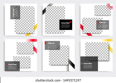 Editable modern minimal square banner templates. Yellow, red, black and white background color with gradient circle shape. Suitable for social media post and web/internet ads with photo college.