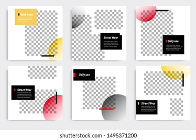 Editable modern minimal square banner templates. Yellow, red, black and white background color with gradient circle shape. Suitable for social media post and web/internet ads with photo college.