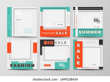 Editable modern minimal square banner templates. green and orange background color with stripe line shape. Suitable for social media post and web/internet ads with photo college.