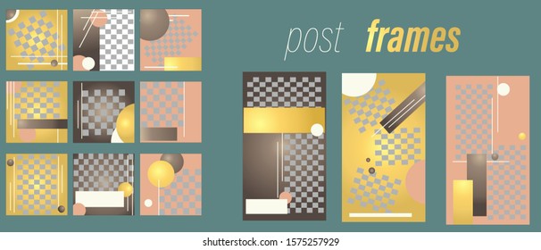 Editable modern minimal square banner templates. pink gold and silver background color with stripe line shape. Suitable for social media post . stories and web/internet ads with photo college.Vector