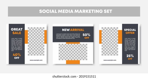 Bearbeitbare moderne minimale quadratische Bannervorlagen mit schwarz-weißem Hintergrund. Set von Social-Media-Post für digitales Marketing, Web oder Internet-Werbung. Vektorgrafik mit Fotoschule