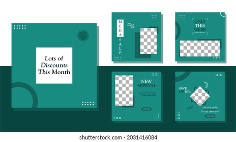 Editable modern minimal square banner templates. Green and white color concept. Banner template without photo. Perfect for social media posts and web or internet ads with your photo collection